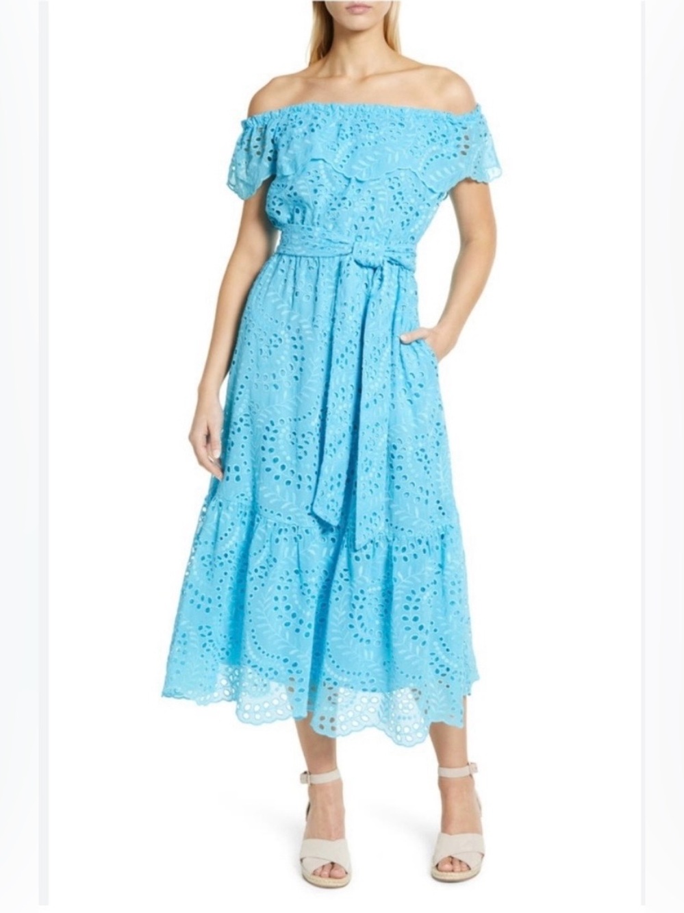 Lilly Pulitzer Geri Eyelet Maxi Dress Seabreeze Blue Size XL 🦋🦋🦋